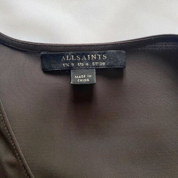 ALLSAINTS AURES SURPLICE LACE UP SLEEVELESS SATIN DRESS IN BROWN - 4 - Picture 8 of 12